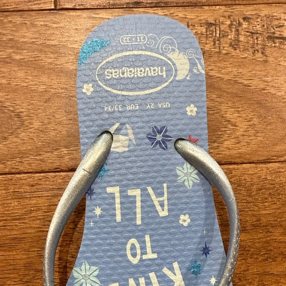 Havaianas Girls Kids Cinderella KIND TO ALL Slim Flip Flops - Size USA 2Y